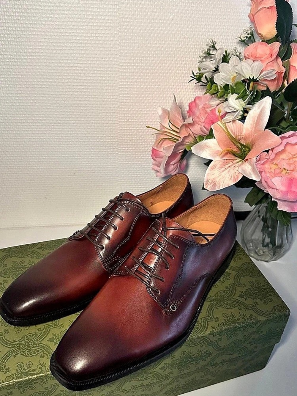 Gucci Men's Double G Lace-Up Shoe Brown Oxfords US 8